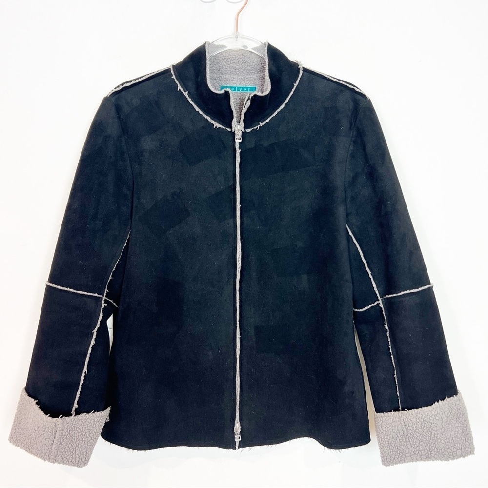 VELVET BLACK FAUX SUEDE FLEECE LINED DOIBLE ZIP JACKET WOMENS LARGE